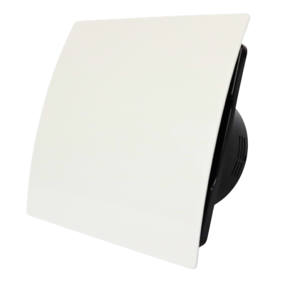 Whisper Pro-Design badkamerventilator - Ø100mm - met nalooptimer - gebogen kunststof - wit - zwarte ventilator