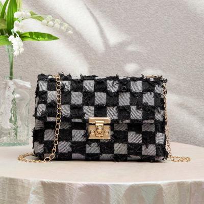 Bon&Bon Pattern Small Square Bag - Chain Strap Crossbody Handbag Black