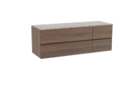 Storke Edge zwevend badmeubel 150 x 52 cm notenhout met Tavola enkel of dubbel wastafelblad in mat wit/zwart terrazzo