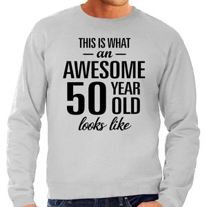 Awesome 50 year / 50 jaar cadeau sweater / trui grijs heren - Abraham