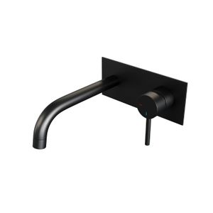 Inbouw Wastafelmengkraan Brauer Black Edition Coldstart Gebogen Uitloop Ronde Hendel Rechts Mat Zwart Met Afdekplaat Brauer
