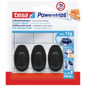 tesa Black Hooks S Powerstrips kleefhaak Small ovaal (b x h) 14 mm x 34 mm Zwart Inhoud: 3 stuk(s)