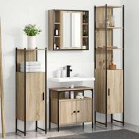 Badkamermeubelset met plank Wandgemonteerd Anders met opslag met de deur met spiegel 4 pcs Sonoma eiken