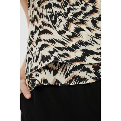VERO MODA top VMPOEL van gerecycled polyester beige/zwart VERO MODA top VMPOEL van gerecycled polyester beige/zwart