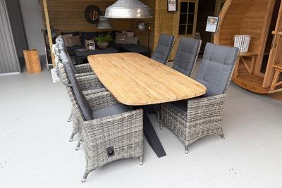 Tuinset Tenerife - 6 wicker stoelen met teakhouten tafel - Showmodel Numansdorp- - Steigerhout,Teak,Wicker- Sens-Line
