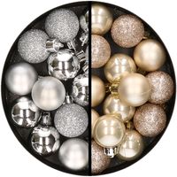 34x stuks kunststof kerstballen zilver en champagne 3 cm - thumbnail