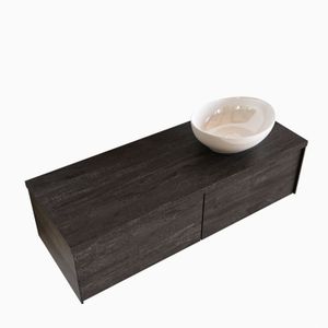 Badkamermeubel BWS Madrid Dark Brown 120 cm met Topblad en Keramische Waskom Rechts (2 lades, 0 kraangaten)