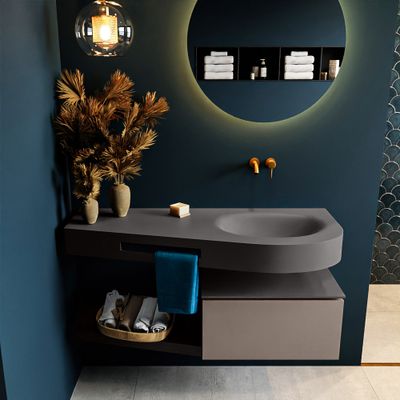 MONDIAZ RIVA 120cm badmeubel onderkast / planchet kleur Smoke met 1 lade. Wastafel DULCET rechts 0 kraangaten kleur Dark_Grey. MONDIAZ RIVA 120cm badmeubel onderkast / planchet kleur Smoke met 1 lade. Wastafel DULCET rechts 0 kraangaten kleur Dark_Grey.