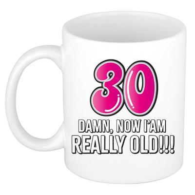 Verjaardag cadeau mok 30 jaar - nu ben ik echt oud! - roze - 300 ml - keramiek