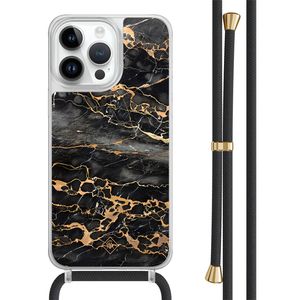 iPhone 14 Pro Max hoesje met zwart koord - Marmer grijs brons