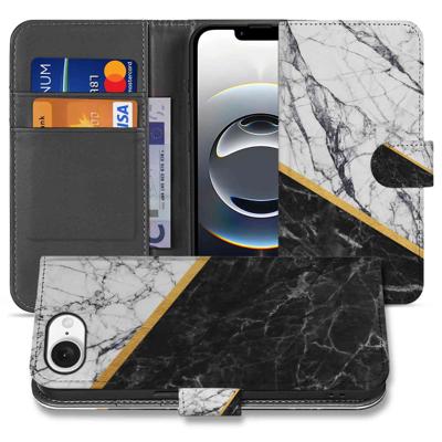 iPhone 16e/17e | Bookcase | Marmer Wit Zwart - Origineel Cadeau Man