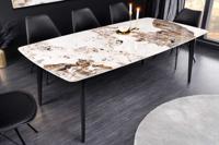 Moderne eettafel MILANO 160cm wit gemarmerd natuursteen keramiek zwart metalen poten - 44232