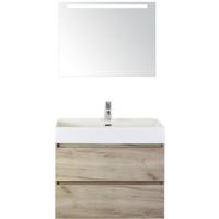 Maxx XL Badmeubelset 80 cm - Craft Oak - Wastafel Kube 1 Kraangat met Sence Spiegel