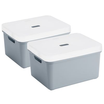 2x Sunware opbergbox/mand 32 liter blauwgrijs kunststof met transparante deksel