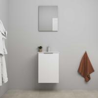 On-Line Badkamermeubelset - 45 cm - Bouwpakket - 1 Deur met Greep - Porseleinen Wastafel - 1 Kraangat - Spiegel - Hoogglans Wit