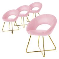 ML-Design eetkamerstoelen set van 4 roze fluweel, woonkamerstoel met ronde rugleuning, gestoffeerde stoel met gouden - thumbnail