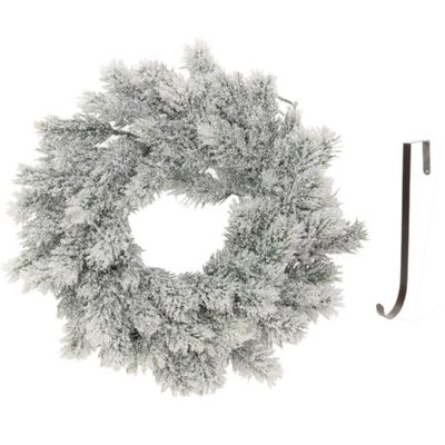 Kunst kerstkrans groen/sneeuw 35 cm met ijzeren hanger