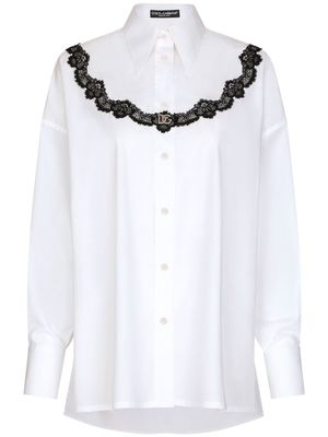 Dolce & Gabbana chemise en popeline à empiècements en dentelle - Blanc