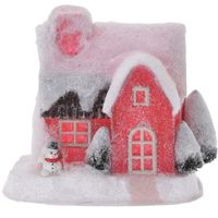 Rood kerstdorp huisje 18 cm type 3 met LED verlichting