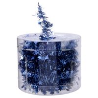 Decoris folieslinger - dun - donkerblauw - met sterren - 700 x 3 cm - Kerstslingers