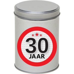 Zilver bewaarblik/opbergblik 13 cm met 30 jaar sticker   -