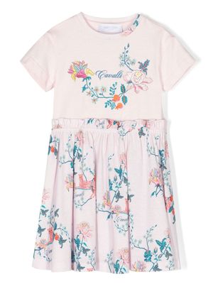 Roberto Cavalli Junior robe fleurie en coton à volants superposés - Rose