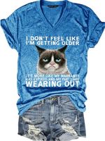 Women's Funny Qoute Grumpy Cat Crew Neck Loose Casual T-Shirt - thumbnail