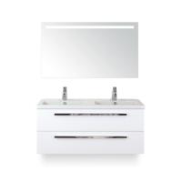 Seville Badmeubelset 120 cm - 2 laden Wit Hoogglans - Wastafel Djazz Dubbel - met Sence Spiegel
