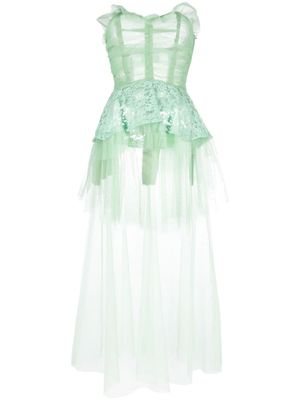 Maison Margiela robe-bustier longue en tulle - Vert