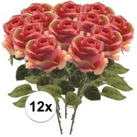 Kunstbloem roos Simone - 12x - roze - 45 cm - decoratie bloemen