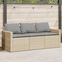 Tuinbank 3-zits met kussens poly rattan beige - thumbnail