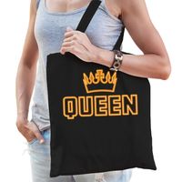 Koningsdag shopper - queen - zwart - 42 x 38 cm - katoen - Feest Boodschappentassen - thumbnail