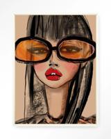Urban Cotton Wandkleed 'Sunny Orange' 110 x 145cm in Floating Frame - off white