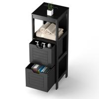 Badcommode met 2 Laden Badkamerkast van Hout Badkamerrek voor Woonkamer Badkamer Zwart 30 x 30 x 89 cm
