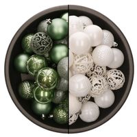 74x stuks kunststof kerstballen mix van wit en salie groen 6 cm - Kerstbal - thumbnail