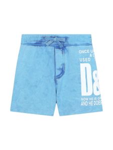 Dolce & Gabbana Kids short en coton à logo imprimé - Bleu