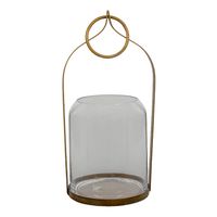 Clayre & Eef Windlicht 22x21x43 cm Koperkleurig Metaal Glas Rond Kaarsenhouder Koperkleurig Kaarsenhouder