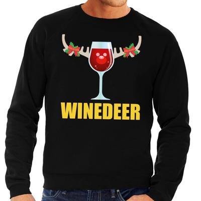 Foute kersttrui - Winedeer print - zwart - voor heren - lange mouwen - sweater - wijn