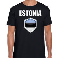 Estland landen supporter t-shirt met Estlandse vlag schild zwart heren - thumbnail