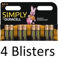 32 Stuks (4 Blisters a 8 st) Duracell AA Simply Batterijen - thumbnail