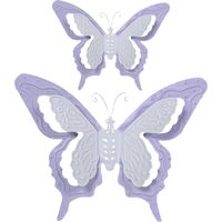Tuin/schutting decoratie vlinders - metaal - lila paars - 17 x 13 cm - 36 x 27 cm - Tuinbeelden