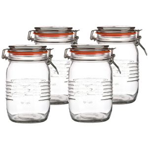 Voorraadpot/bewaarpot - 4x - 1L - glas - met beugelsluiting - D14 x H17 cm