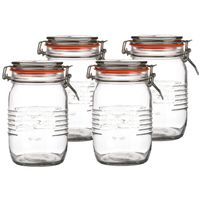 Voorraadpot/bewaarpot - 4x - 1L - glas - met beugelsluiting - D14 x H17 cm - thumbnail