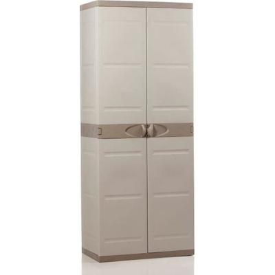 TITANIUM PLASTIKEN Hoge kast met 2 deuren en planken 70 x 44 x 176 cm Beige en Taupe TITANIUM assortiment binnen en buiten