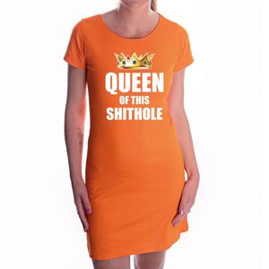 Oranje Koningsdag jurkje queen of this shithole voor dames XL  -