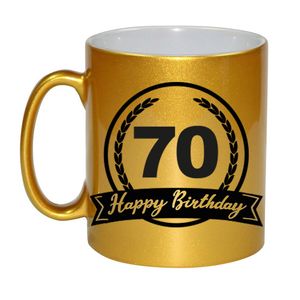 Happy Birthday 70 years met wimpel cadeau koffiemok / theebeker goud 330 ml   -