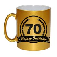 Happy Birthday 70 years met wimpel cadeau koffiemok / theebeker goud 330 ml   - - thumbnail