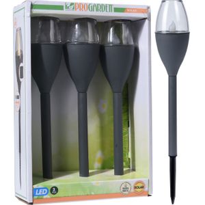 Set van 3x stuks zwarte solar LED lantaarns 31 cm