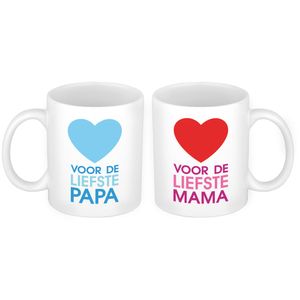 Hartje voor de liefst mama en papa mok - Cadeau beker set voor Papa en Mama