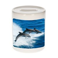 Foto dolfijn groep spaarpot 9 cm - Cadeau dolfijnen liefhebber - thumbnail